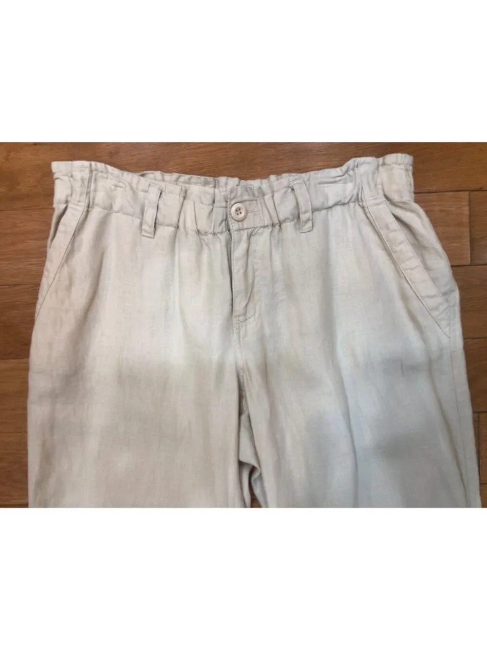 London Jean 100% Linen Wide Leg Paper Bag Waist Light Tan Pants Coastal Size 8